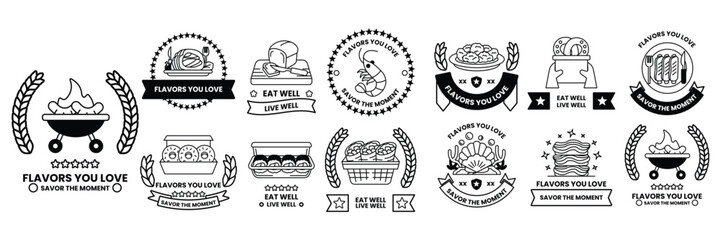 collection of food related badges and ribbons