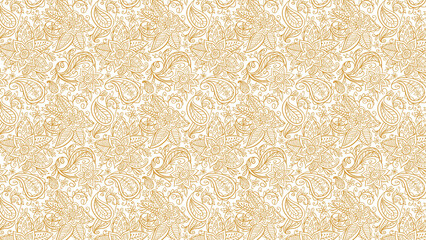 Seamless pattern featuring golden floral and paisley elements on a white background design style