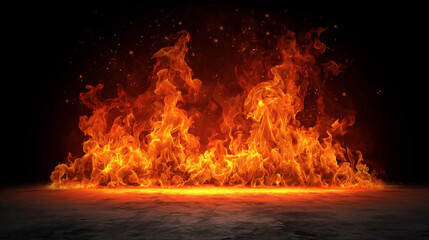Intense Orange Flame Wall with Sparks