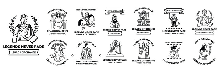 Obraz premium Set of illustrations in the concept of Historical figures in a line style