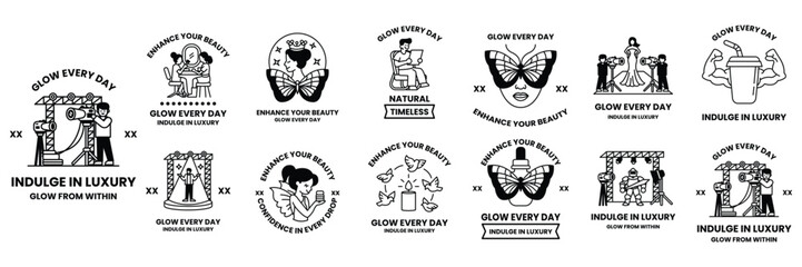 Set of illustrations in the concept of Beauty and Health in a line style