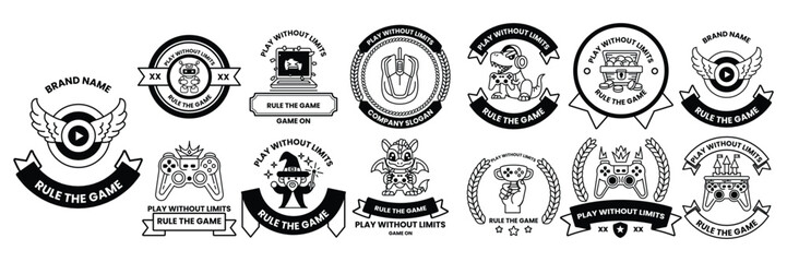 collection of badges with various themes including video games music