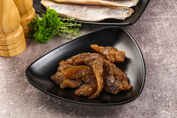 Herring roe snack in the plate