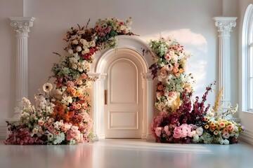 wedding background with flowers generative AI