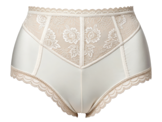 Elegant womens underwear high waist cream lace panties isolated on background sophisticated lingerie apparel and feminine fashion close up