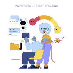 AI Boosts Mid Sized Businesses Productivity. Flat Vector Illustration