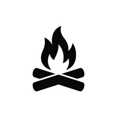 Simple black icon of a campfire with flames and crossed logs