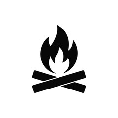 Simple black icon of a campfire with crossed logs