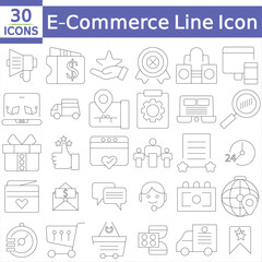  E-Commerce Line Icon Set. Contains such icons as Shopping, Retail Store, Delivery, Payment. Vector illustration