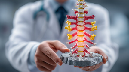Doctor holding anatomical spine model medical anatomy