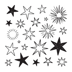 Hand drawn starbursts and stars doodle collection sparkle