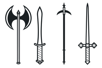 Medieval weapons silhouettes double axe sword mace halberd