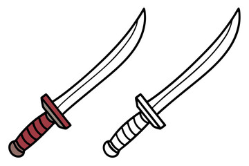 Two curved swords with red and brown handles weapon