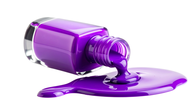 Purple Nail Polish Bottle Spilling Glamour isolated on solid white background 