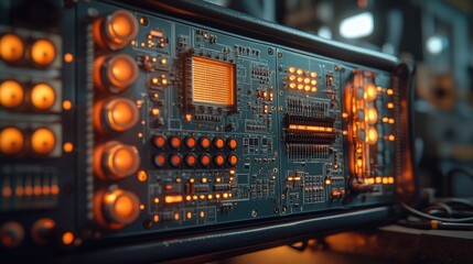Close-up of complex electronic circuit board