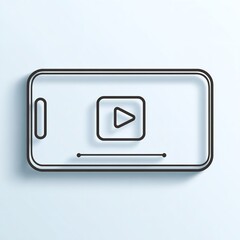 Modern thin-line icon of a video player on a smartphone screen, white background, simple shapes, vector graphic design, Generative AI.