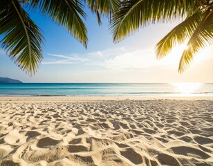 Tropical palm trees line a sunny beach, offering a perfect island paradise escape
