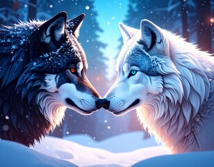 Capturing the essence of the wild, a lone gray wolf howls at the moon, its piercing eyes and furred face a portrait of nature's formidable predator in the winter night