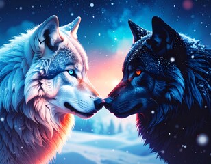 Capturing the essence of the wild, a lone gray wolf howls at the moon, its piercing eyes and furred face a portrait of nature's formidable predator in the winter night