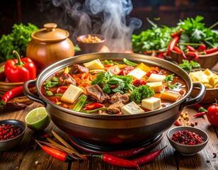 Traditional beef stew with vibrant vegetables and aromatic herbs, a hearty and healthy meal in a bowl