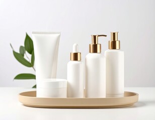 Isolated on white, a blank plastic bottle with cream and shampoo is a product for health, beauty, and body care