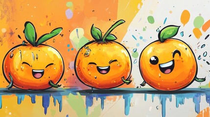 Orange personification, as long as a small character logo, cartoon graffiti style, 3-5 expressions, in line with the central theme of student growth, cute oil brush, orange is the main bodyï¼ŒPositive
