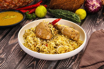 Indian chicken biryani with basmati rice