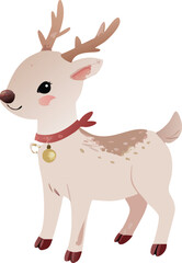 Cute Cartoon Reindeer Wearing Bell Collar Perfect Christmas Holiday Animal Illustration