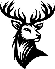 Obraz premium majestic deer head dark black silhouette portrait profile, vector 