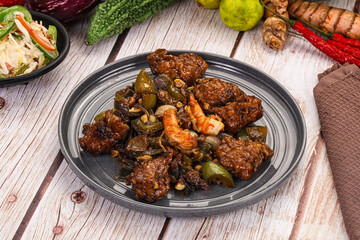 Manchirian breaded prawn with vegetables