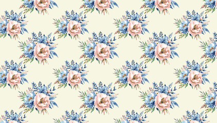 Seamless rose floral pattern—romantic and vintage-inspired textile design.