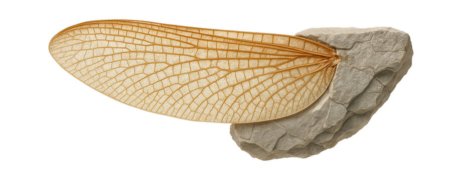 Fossilized wing of a large carboniferous mayfly with delicate veining pattern