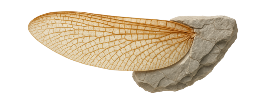 Fossilized wing of a large carboniferous mayfly with delicate veining pattern