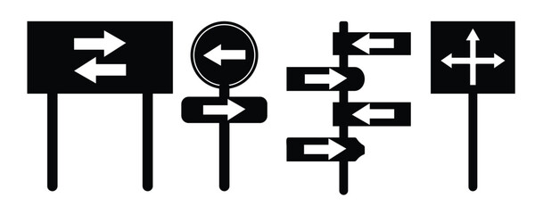  Signpost editable. traffic symbols, stopping boards. signpost with arrows in different directions.  Signal tables road Direction concept, vector  illustration isolated on white background. 