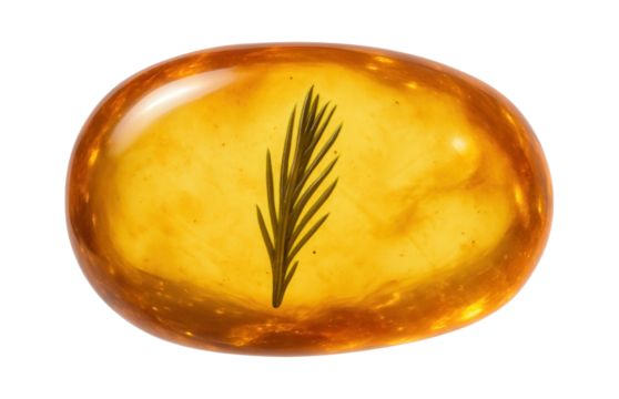 Translucent amber containing a small pine needle, highlighting linear texture