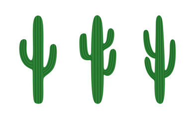 Set of cactus plants. Western desert cacti mexican plants in cartoon style, isolated on white background. hand drawn various botanical cactuses. Colored flat vector illustration