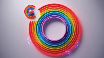 Fototapeta premium Vibrant rainbow arcs with pink sphere abstract bright