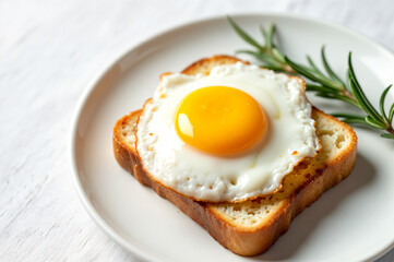 A plate of golden toast with a fried egg seasoned with black pepper creates a delicious breakfast atmosphere. Perfect for a food blog, menu or nutrition article.
