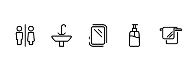 Line Icons for Public Restroom Facilities and Bathroom Amenities