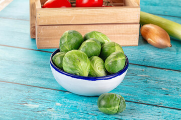 Raw green ripe brussels sprouts