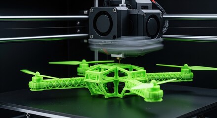 3D printing a green drone frame with detailed close-up on printer nozzle