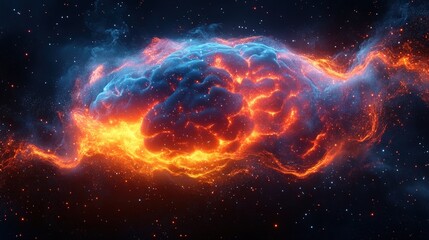 Abstract brain in cosmic nebula