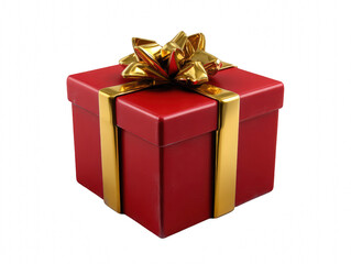 Elegant red gift box adorned with golden ribbon and bow, perfect for holidays on transparent background
