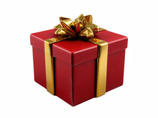 Elegant red gift box adorned with golden ribbon and bow, perfect for holidays on transparent background