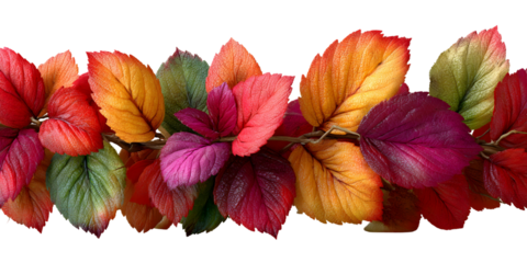 Vibrant array of autumn leaves on a transparent background showcasing nature's beauty