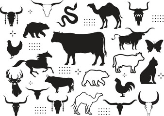 Big vector set of different world wild animals, mammals, fish, reptiles and birds. Rare animals. Funny flat characters, good for banners, prints, patterns, infographics