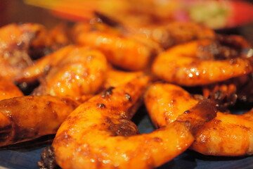 Delicious Spicy Grilled Prawns Close-Up – Juicy Barbecue Seafood with Tangy Marinade, Perfect for Summer BBQ Menus, Restaurant Promotions, or Culinary Blogs