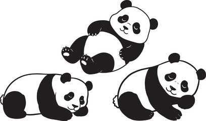 Naklejka premium Three adorable baby pandas playing together silhouette