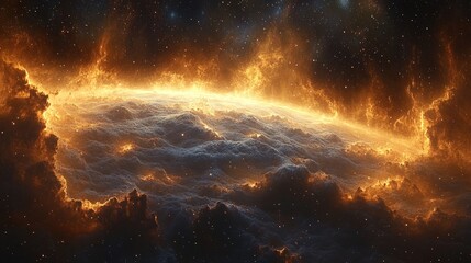 Fototapeta premium Fiery nebula in deep space