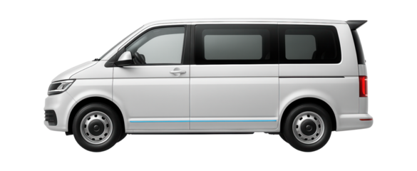 Minivan with sliding side windows and rear spoiler